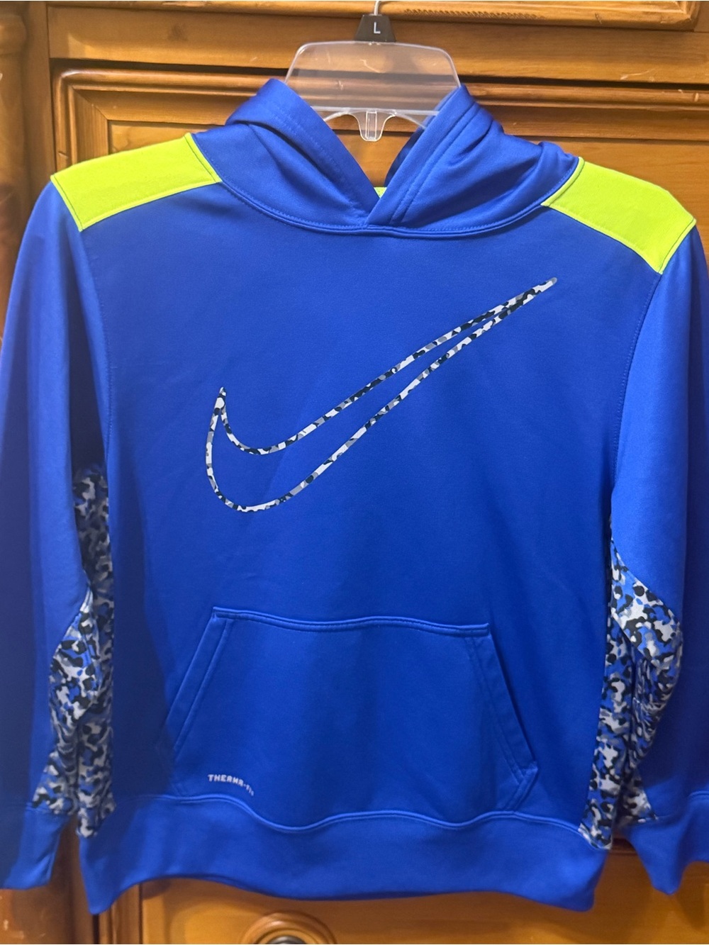 Nike Kids Blue Hooded Sweatshirt with Neon Yellow Accents
